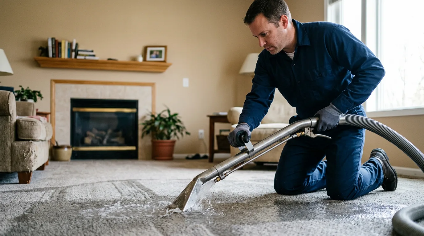 Water damage restoration technician working near Modesto, CA